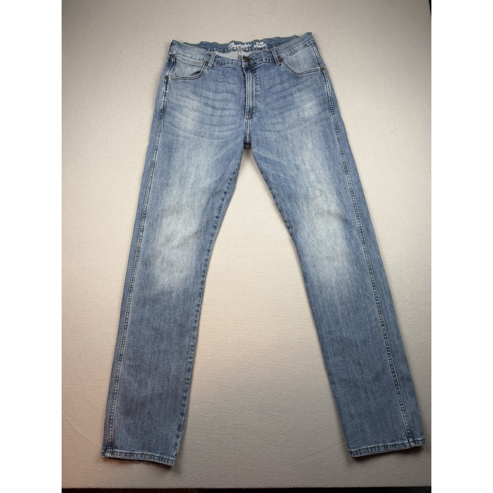Wrangler Retro Men Pant 38x36 Slim Straight 1088MWZJK Blue Jean Light Wash
